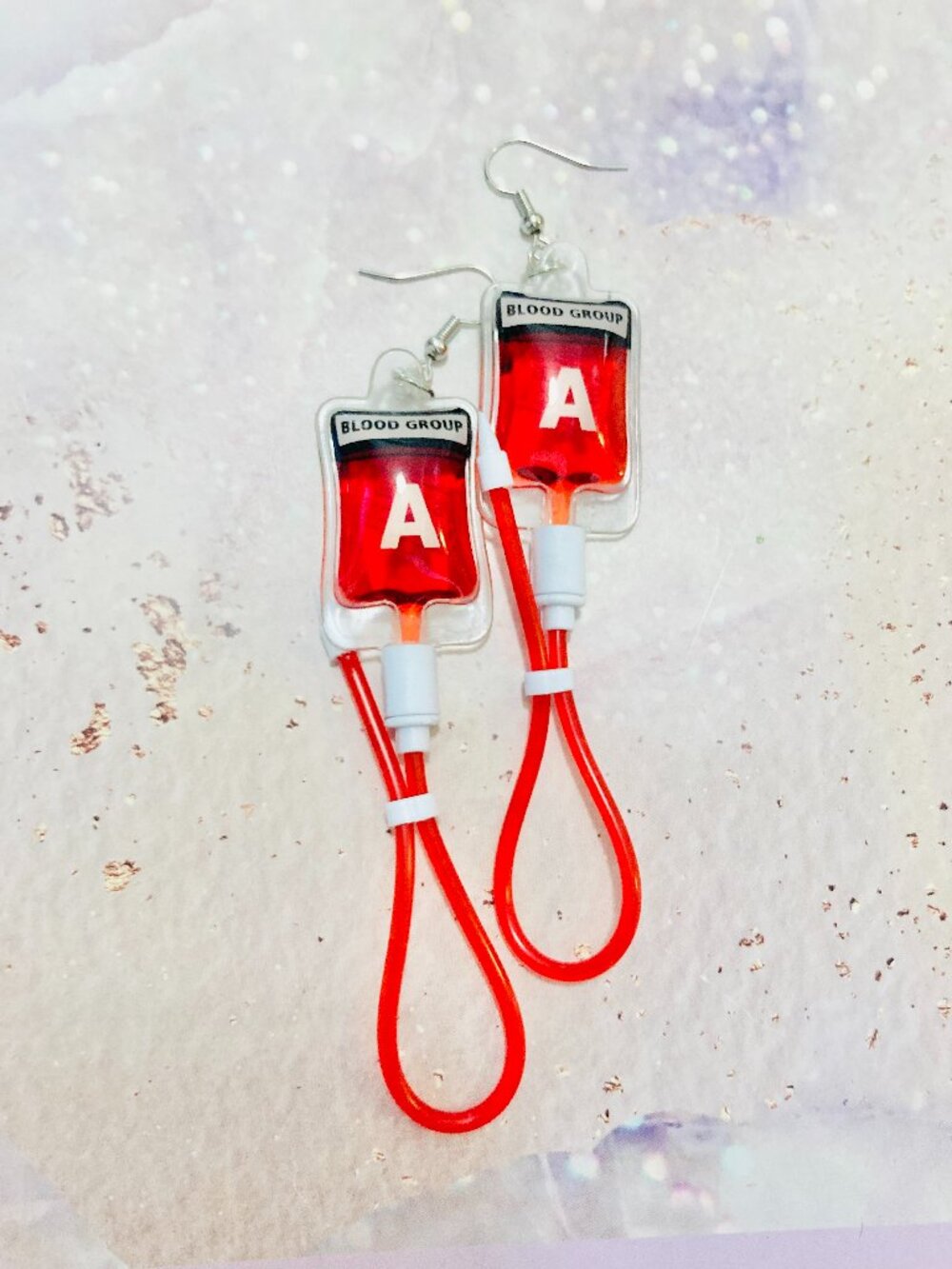 Blood Bag Earrings: Funny Jewelry, fake, Cosplay earrings, Halloween earrings